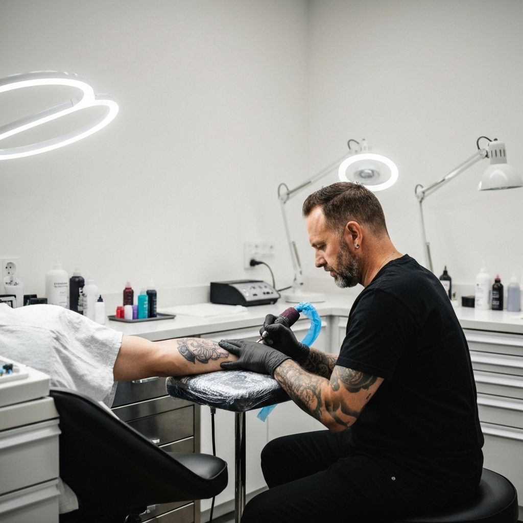 Tatuador trabajando en estudio moderno